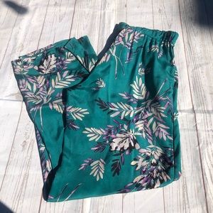 Johnny Was Elastic Waist Floral Silk Pants Pockets